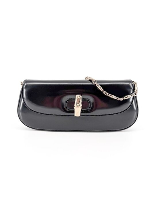 Gucci Handbags - Gucci Bamboo Night Chain Turnlock Shoulder Bag Clutch Black Leather Small